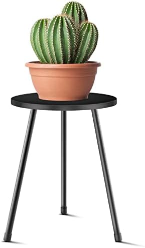 KINNARY Plant Stand Indoor, Mid Century Wood Plant Stand Black Plant Table for Flower Pots, Tall Metal Plant Holder, Modern Home Decor Small Round Side End Table (11.8"x16")