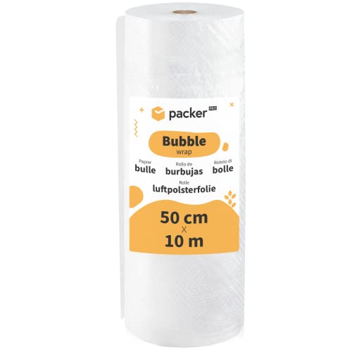 packer PRO Rollo Plastico Burbujas Embalaje, 50cm Ancho y 10m longitud. Papel burbuja Transparente ideal para Mudanzas, Embalajes y Envíos