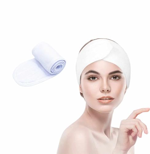 IMAXWAVE Diadema de Maquillaje para Lavado de Cara Blanca - Banda Elástica para Cuidado Facial, Spa y Mascarillas, Suave y Absorbente, Ideal para Rutina de Belleza, Mantener el Cabello Recogido