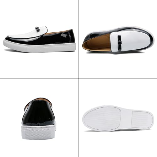 Men's Patent Leather Penny Loafers with Bow Round Toe Slip-On Flat Business Formal Shoes Casual Driving Work Shoes2