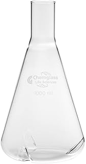 Chemglass CLS-2046-05 Series CLS-2046 Shake Flask, Deep Baffles, Delong Neck, 100 mm OD, 200 mm Height, 500 mL