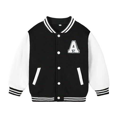 Image of Volunboy Kids Baseball Jacket Varsity Letterman Coat Fall Winter Fleece Bomber Vintage Outerwear