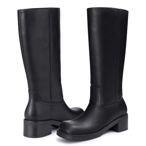 Athlefit Knee High Boots Square Toe Ridng Chunky Tall Boots for Women - image 6