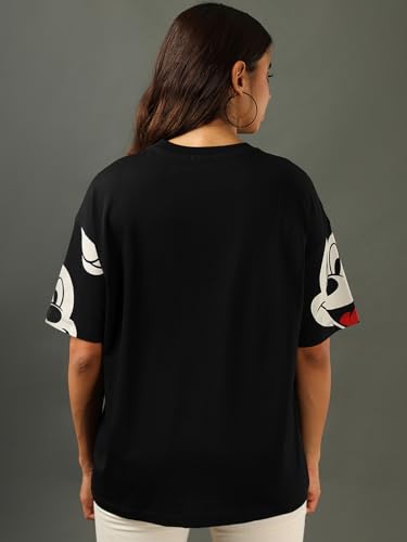 Image of Bewakoof X Disney Mickey Women's 100% Cotton Graphic Print Oversized Fit Half Sleeve Round Neck T-Shirt | Casual wear | Streetwear | Oversized Tshirt for Woman Cotton| Baggy