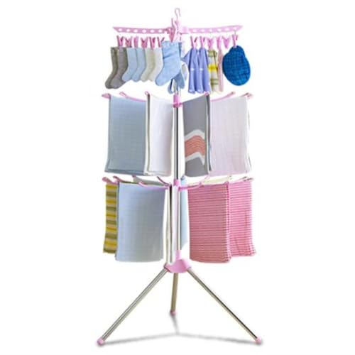 Brfveob タオルハンガー 室内パラソル物干しスタンドタオルスタンド 物干しラック パラソル型 折りたたみ 使いやすい 物干し 室内物干し 組み立て簡単 工具不要 ステンレス製 大容量 タオル干し 室内干し 省スペース (ピンク)