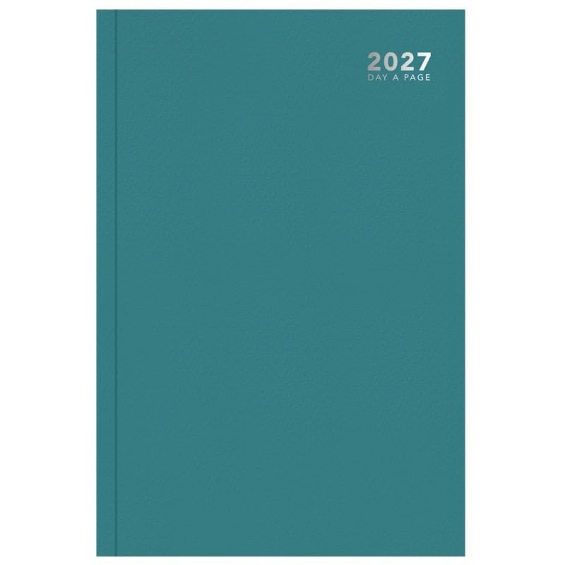 2027 A5 Day a Page Diary – Hardback Casebound Daily Planner with Ribbon Marker – UK Holidays & Notable Dates – Full Year Organiser for Home, Office, Work & Business – A5 210 x 150mm (Teal 2027)