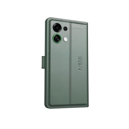 Image of AIBEX Compatible for Oppo K13 Turbo 5G / Oppo K13 Turbo Pro 5G Flip Cover Leather Finish with Magnatic Closure | Inside TPU with Card Pockets | Wallet Stand | Complete Protection Flip Case - Green