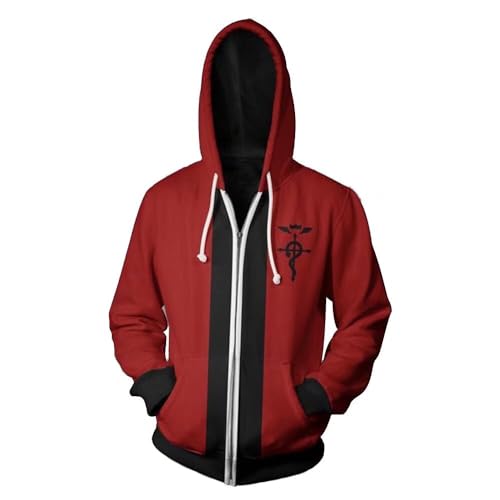 Amazon.com: CHLOBLOM Edward Elric Cosplay Costume 3D Hoodie Zipper
