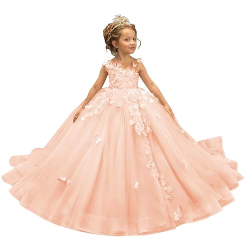 3D Butterfly Flower Girl Dress Appliques Tulle Communion Party Princess Wedding Pageant Ball Gown Dress