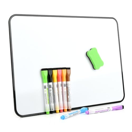 POUMUE Lavagna Bianca Cancellabile a Secco A3, 42x30cm A3 Lavagna Magnetica Frigo con 8 Pennarelli,1 Gomma,Doppia Faccia, Lavagna Cancellabile Frigorifero Lavagna Flessibile