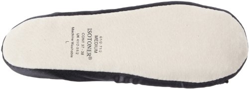 Image of Isotoner Women's Classic Satin Ballerina Slipper, Black, Medium (6.5-7.5 M US)