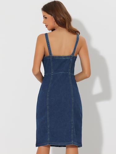 Allegra K Button Down Denim Dress for Women's Summer 2025 Sleeveless Sweetheart Neck Jeans Dresses3