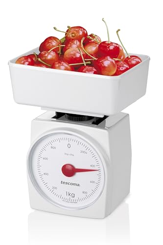 Tescoma ACCURA Küchenwaage, analoge Haushaltswaage bis 2kg mit 20g-Teilung, große Skala, kompakt und praktisch, ideal zum Wiegen von Lebensmitteln, Weiß