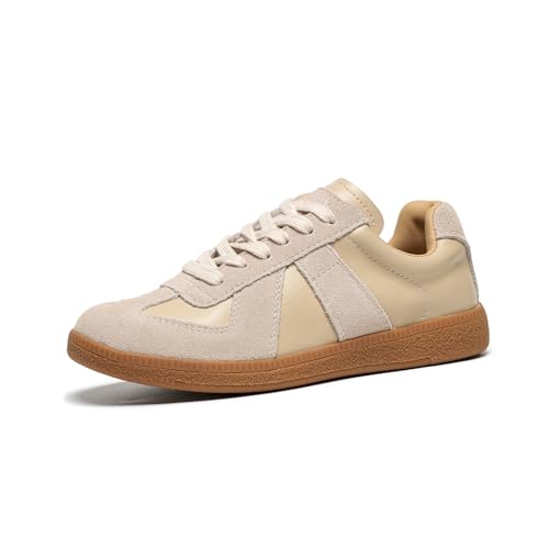 Image of BEAU TODAY Women's Fashion Sneakers,Leather Lace Up Platform OG Sneakers,Retro Comfortable Casual Tennis Walking Runnig Trainer Shoes
