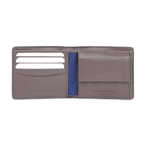 Image of Tommy Hilfiger Men's Leather Wallet Napier | Brown Embossed Global Bi-Fold with Coin Pocket | Stylish Purse for Gents