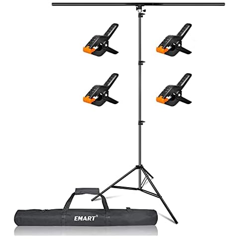 EMART T-Shape Portable Background Backdrop Support Stand Kit 1.5M (5ft) Wide 2.6M (8.5ft) Height Adjustable Photo Backdrop Stand with 4 Spring Clamps Cover