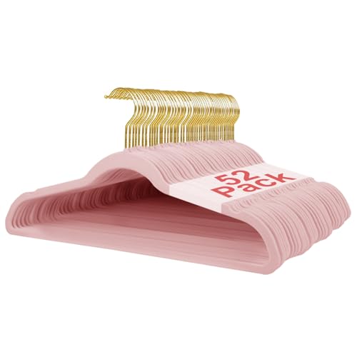 Wellong 52 Piezas Perchas de Terciopelo, Perchas para Ropa de Adultos de 45cm, Perchas Antideslizantes con Muescas en los...