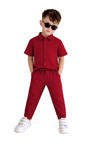 Image of Fashion Dream Boy's Cotton Blend Solid Co-ord Set|Clothing Set|Combo Set|Casual Wear|Coordinate Outfit for Boys|Shirt pant Set|Two-Piece Set