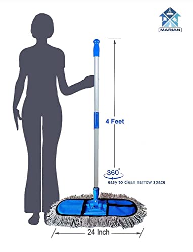 Image of Marian Wet and Dry Cotton pad Flat Floor Mop with 4 Feet Handle| Home | Office | Hotels | Hospitals | with Extra 2 Refill (24 INCH)