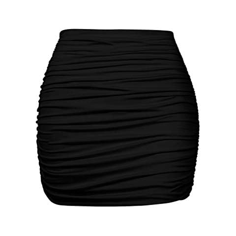 YMDUCH Women's Sexy High Waist Solid Tight Ruched Bodycon Mini Club Skirt Black Cover