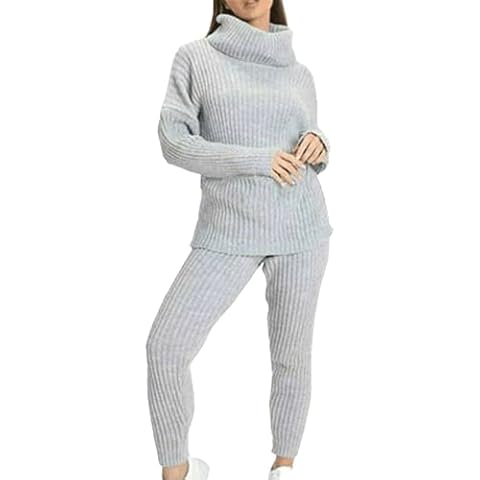 FASHION 7STAR Womens Polo High Neck Chunky Knitted Ribbed Top Set Ladies Loungewear Leggings Joggers Tracksuit Cover