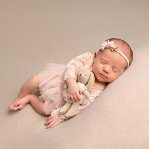 Newborn Photography Outfits Girl, 2 PCs Baby Girl Photoshoot Props, Newborn Lace Romper with Headband Set for Photo Shoot (Pink Long Sleeve) by Befygier - Image 8