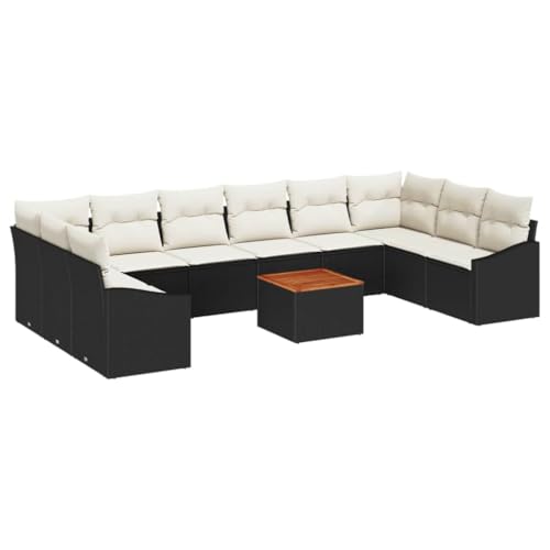 vidaXL Ensemble de canapé de Jardin 11 pcs Noir et Blanc, Mobilier de Jardin, Moderne, Ensemble extérieur modulaire, résistant aux UV, Relax, canapé Confortable,...
