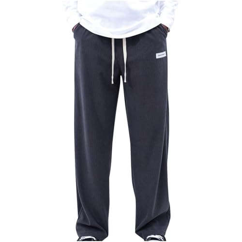 Mens Corduroy Casual Straight Leg Pants Fall Soild Color Sweatpants Regular Drawstring Waist Slacks with Pockets