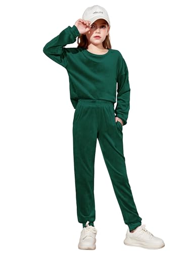 Image of Arshiner Girls 2 Piece Outfit Sweatsuits Set Kids Velour Sweatshirts & Sweatpants Tracksuits Set for Girls