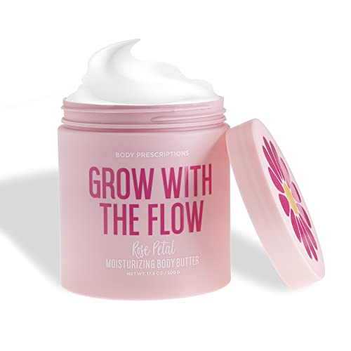 Image of Body Prescriptions Body Butter, Ultra Rich, Daily Use Moisturizing Lotion, for Nourished and Ultra Hydrated Skin, Smooth Body Cream with Rose Petal Scent