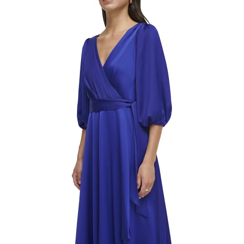 Image of DKNY Women's Balloon Sleeve Satin Faux Wrap Maxi Dress