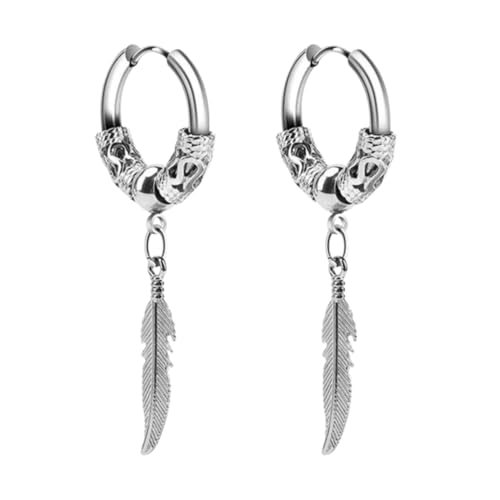 Ya en mundofriki.es: 1 Par de Pendientes de Acero Inoxidable con Colgantes de Pluma de Dragón Plateados - Estilo Vintage, Exquisita Confección - Un Regalo Ideal para Hombres y Mujeres