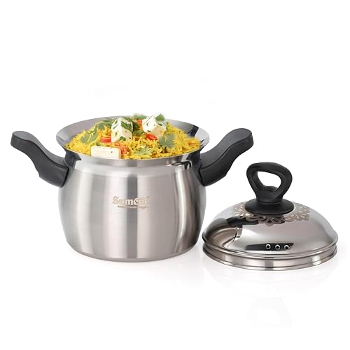 Image of Sumeet ISI Certified Stainless Steel Cook & Serve Pineapple Shape Handi /Cooking Pot with Steel Lid |Induction and Gas Compatible | Capacity - 2000ml -Dia - 17cm, Silver