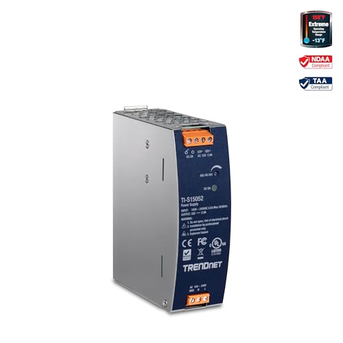 Image of TRENDnet 150W, 52V DC, 2.89A AC to DC DIN-Rail Power Supply, TI-S15052, Industrial Power Supply with Built-in Power Factor Controller Function, Silver