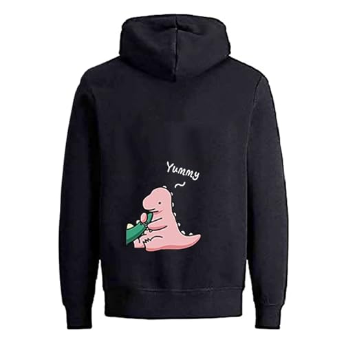 Micaxili Sweat à Capuche Couple avec Dinosaures Mignons - Pull Couple Assorti - Cadeau pour Couple Amoureux - Homme et Femme 1 Pièce(BK-Pink Long -Women-2XL) – vue 6