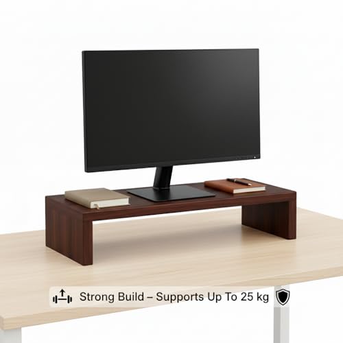 Image of flux Monitor Stand Wooden | Monitor Stand Riser | PC Stand For Desktop Table | , Non Slip, Material: Particle Board Wooden Walnut Brown