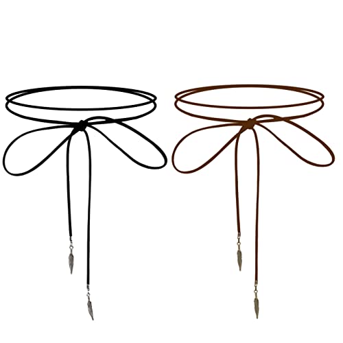 Doubnine Boho Feather Choker Wrap Necklace 2Pcs Versatility Vegan Suede Y Lariat Gothic Black Brown Bronze Accessories For Women #TOP26