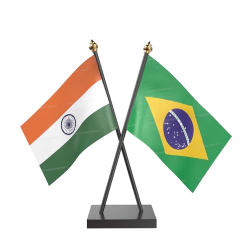 Image of The Flag Company Country Cross Table Desk Flags on Acrylic Base with Poles (Length: 10 inches) | Use for Home & Office,Conference (Brazil)