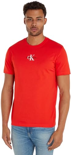 Jeans T-shirt Maniche Corte Uomo Monologo Regular in Cotone Bio Rosso Fiery Red XXS