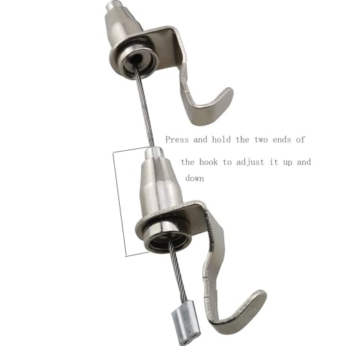 Image of 4PCS Adjustable Stainless Steel Wire Rope Hanging Hooks Single 2 Hooks 2m /6.56ft Art Museum Gallery Metal Hooks Hanging Picture Track Rope Picture Track Hanging Hooks