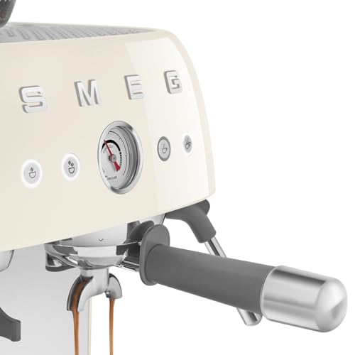 Image of Smeg EGF03 Semi-Automatic Espresso Machine with Built-In Grinder, Dual Thermoblock, 50's Retro Style - Cream (120 V)