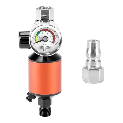 Mcnhbdgg Regulador de Compresor de Aire y Separador de Agua con Manómetro de 140 PSI, Filtro de 1 Micrón, NPT de 1/4 de Pulgada, Válvula de Drenaje con Botón Pulsador