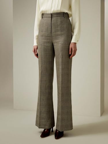 LilySilk Cropped Flare Silk Wool Trousers for Women Retro Rolled Hem Wide Leg Silk Pants Ladies Casual Fall Winter, Size4