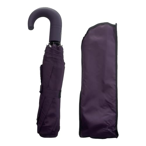 YUSONS Paraguas Plegable Antiviento, Paraguas Plegable Hombre Mujer de Automático Apertura y Mango Curvado, Diámetro 100cm, Negro o Estampado (Morado oscuro)