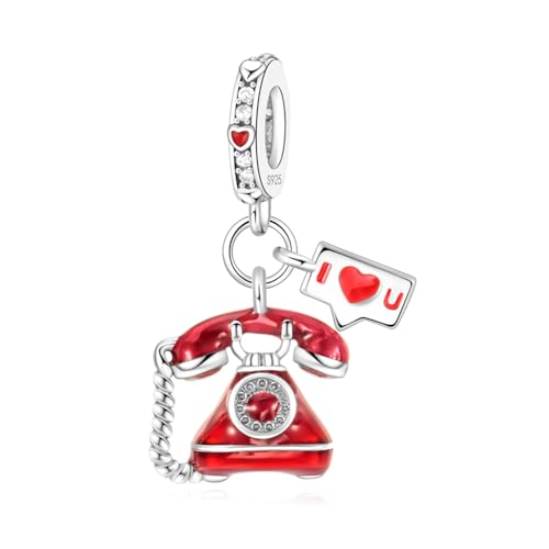 Landline Telephone Dangle Charm 925 Sterling Silver Charms Fit Women Bracelet And Necklaces Bead Charm Pendant Jewelry Gifts For Family Friends
