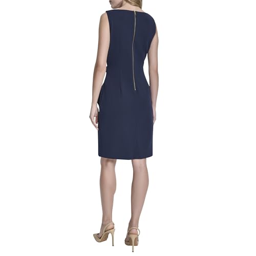 Image of DKNY Women's Sleeveless V-Neck Ruched D Buckle Hardware Faux Wrap Dress