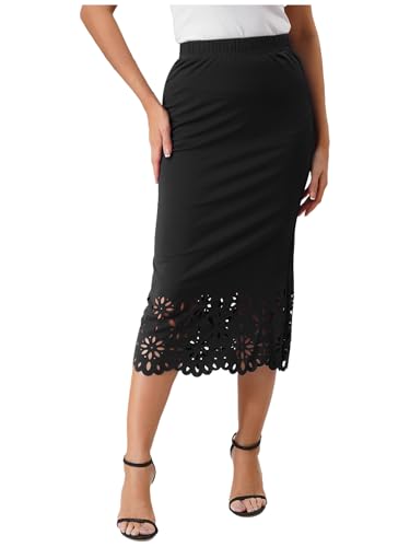 Women's Stretched High Waist Hollow Out Hem Bodycon Midi Skirt