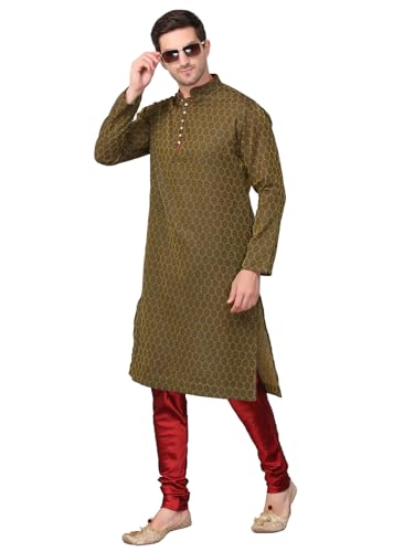 Image of Men's Cotton Jacquard Kurta and Churidar Set