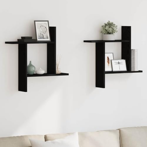 Estantes de pared de roble negro, juego de 2 repisas flotantes modernas de madera de ingeniería de 50 x 12 x 50 cm, para decoración del hogar, almacenamiento y nización, elegantes estantes de