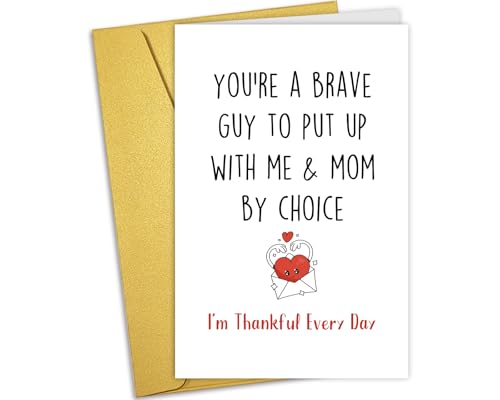 Nchigedy Funny Bonus Dad Birthday Gift, Thankful Stepdad Father's Day Card, Step Dad Father's Day Card, Fathers Day Gift for Stepdad, You're A Brave Guy To Put Up With Me And Mom By Choice